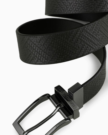 Armani Cinturón Reversible De Piel Con Estampado Trenzado