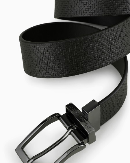 Armani Cinturón Reversible De Piel Con Estampado Trenzado