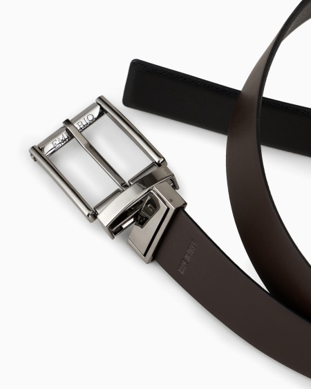 Armani Cinturón Reversible De Piel Con Un Lado Graneado