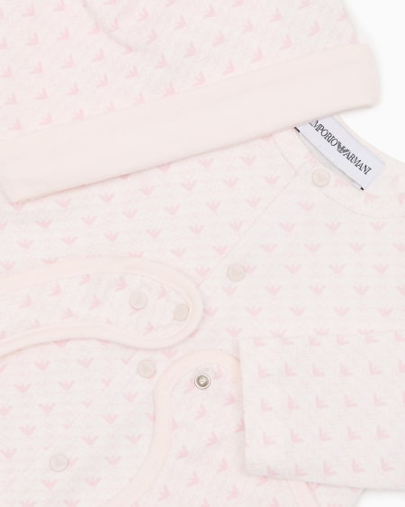 Armani Coffret-cadeau Dors-bien Bavoir Et Bonnet En Jersey Avec Motif Optique Aigles