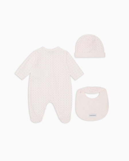 Armani Coffret-cadeau Dors-bien Bavoir Et Bonnet En Jersey Avec Motif Optique Aigles