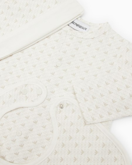 Armani Coffret-cadeau Dors-bien Bavoir Et Bonnet En Jersey Avec Motif Optique Aigles