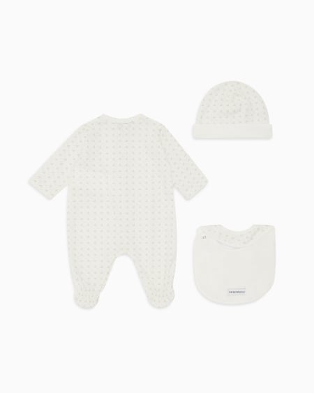 Armani Coffret-cadeau Dors-bien Bavoir Et Bonnet En Jersey Avec Motif Optique Aigles