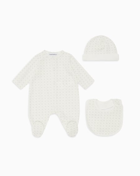 Armani Coffret-cadeau dors-bien bavoir et bonnet en jersey avec motif optique aigles