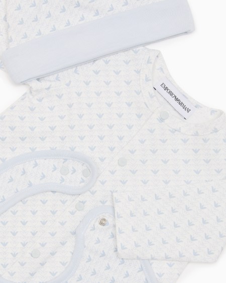 Armani Coffret-cadeau Dors-bien Bavoir Et Bonnet En Jersey Avec Motif Optique Aigles