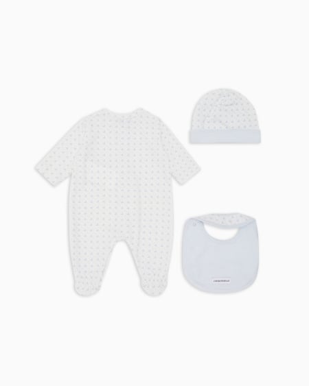 Armani Coffret-cadeau Dors-bien Bavoir Et Bonnet En Jersey Avec Motif Optique Aigles