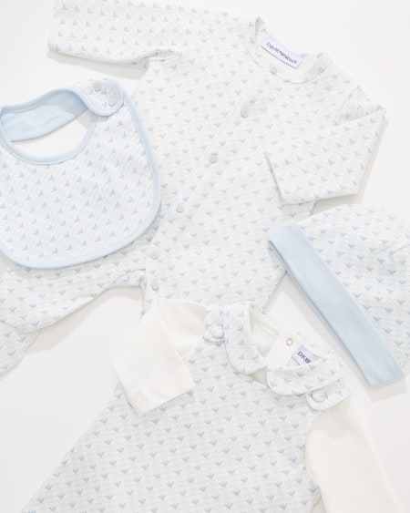 Armani Coffret-cadeau Dors-bien Bavoir Et Bonnet En Jersey Avec Motif Optique Aigles