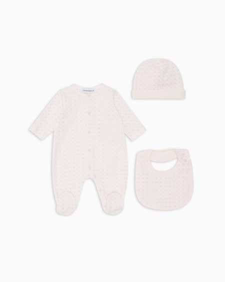 Armani Coffret-cadeau dors-bien bavoir et bonnet en jersey avec motif optique aigles