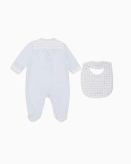 Armani Coffret-cadeau Dors-bien Et Bavoir En Jersey Avec Motif Optique Aigles