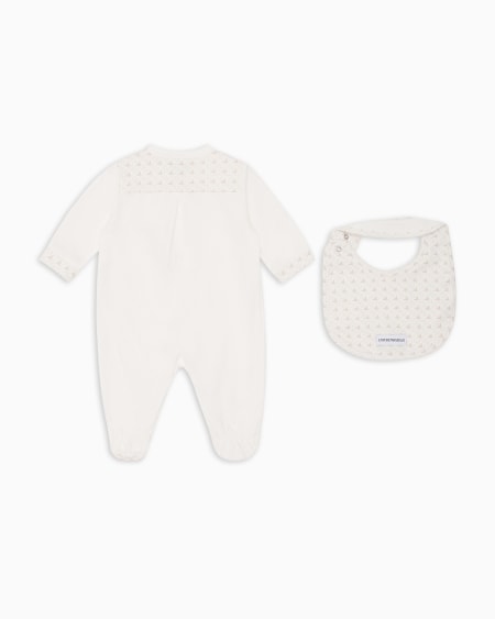 Armani Coffret-cadeau Dors-bien Et Bavoir En Jersey Avec Motif Optique Aigles