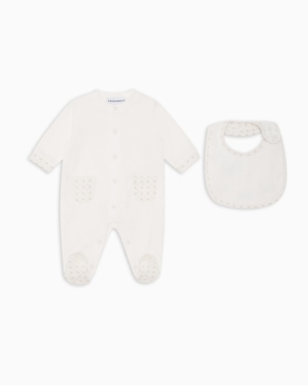 Armani Coffret-cadeau dors-bien et bavoir en jersey avec motif optique aigles