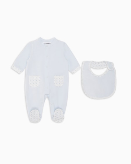 Armani Coffret-cadeau dors-bien et bavoir en jersey avec motif optique aigles