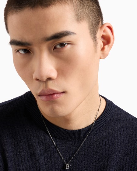 Armani Collar Con Colgante De Acero Inoxidable En Tono Gris Oscuro Con Cristales Engastados