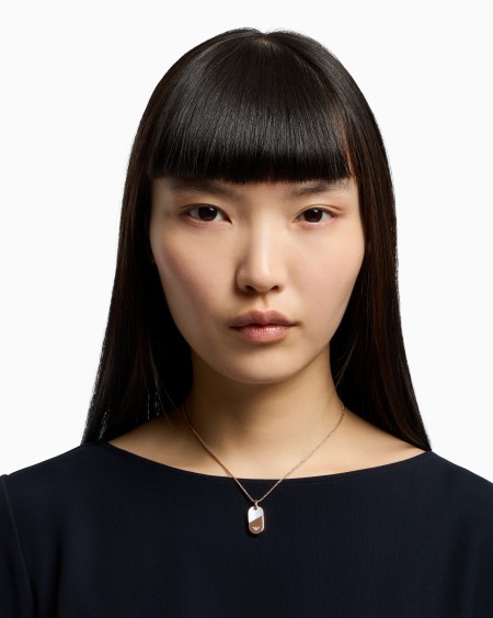 Armani Collar Con Placa De Acero Inoxidable Chapado En Oro Rosa