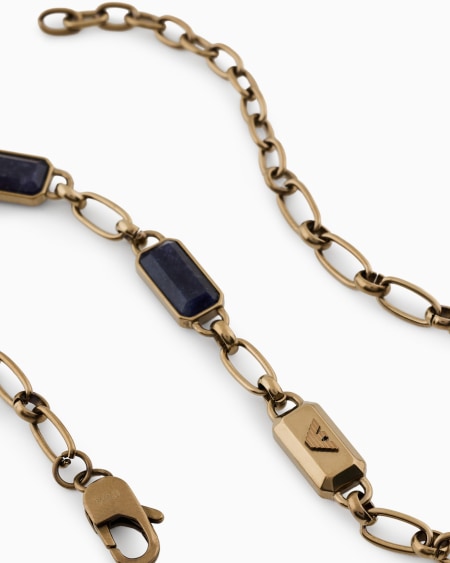 Armani Collar De Cadena Con Piedra Azul Y Baño Color Oro Antiguo