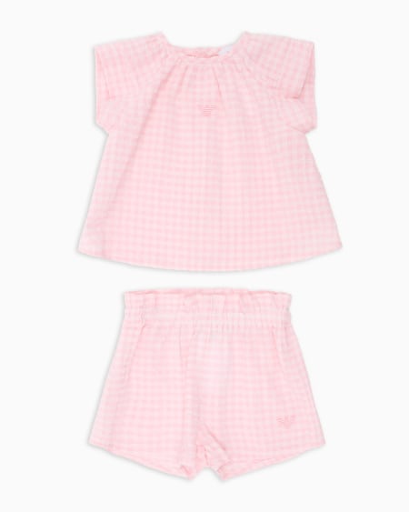 Armani Conjunto de blusa y pantalones cortos de guinga de algodón con acabado sirsaca