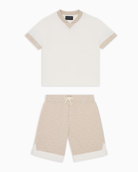 Armani Conjunto de camiseta y pantalones cortos de punto jacquard con motivo integral de águila