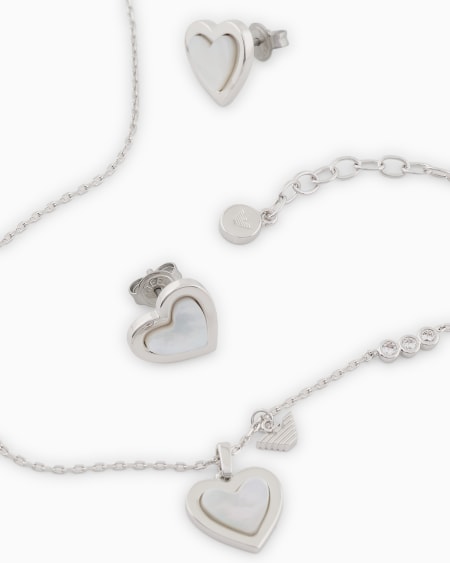 Armani Conjunto De Colgante Y Pendientes En Latón Color Plata