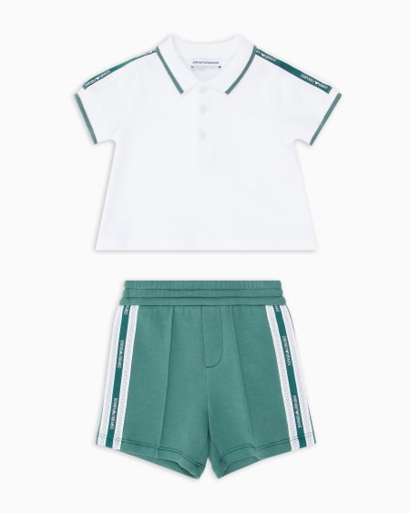 Armani Conjunto de polo y bermudas de punto con cinta con logotipo