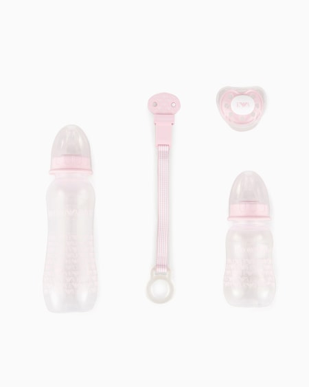 Armani Conjunto De Puericultura Con Dos Biberones Chupete Y Cadena Con Pinza