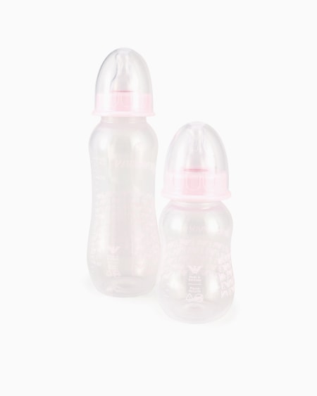 Armani Conjunto De Puericultura Con Dos Biberones Chupete Y Cadena Con Pinza