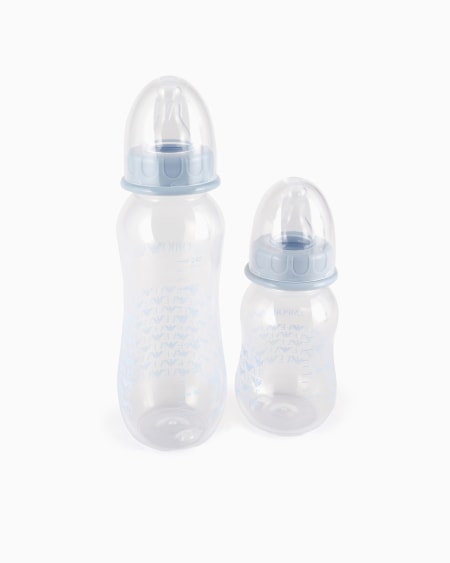 Armani Conjunto De Puericultura Con Dos Biberones Chupete Y Cadena Con Pinza