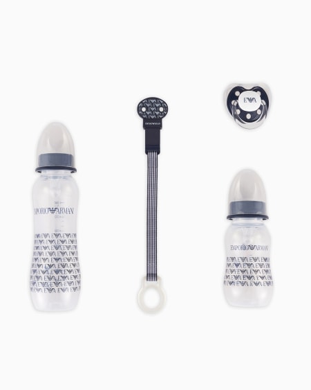 Armani Conjunto De Puericultura Con Dos Biberones Chupete Y Cadena Con Pinza