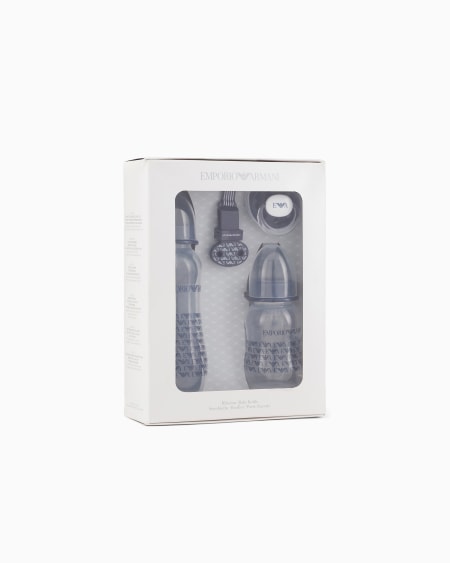 Armani Conjunto de puericultura con dos biberones chupete y cadena con pinza