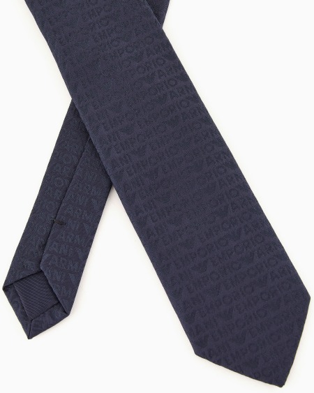 Armani Corbata De Seda Pura Con Inscripción Del Logotipo En Tejido Jacquard Por Toda La Prenda