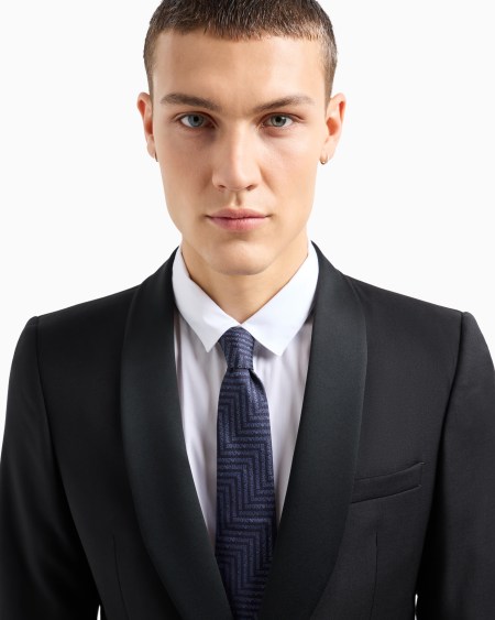 Armani Corbata De Seda Pura Con Inscripción Y Motivo Chevrón En Tejido Jacquard