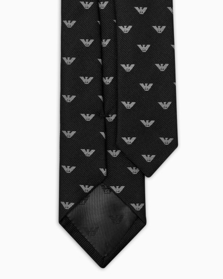 Armani Corbata De Seda Pura Con Motivo Integral De Microáguila En Tejido Jacquard