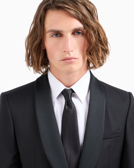 Armani Corbata En Mezcla De Seda Con Motivo Chevrón En Tejido Jacquard