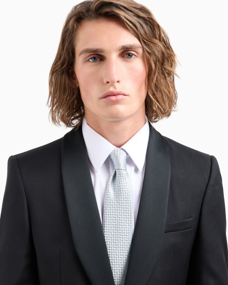 Armani Corbata En Mezcla De Seda Con Motivo Chevrón En Tejido Jacquard