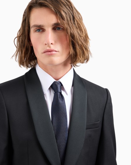 Armani Corbata En Mezcla De Seda Con Motivo Chevrón En Tejido Jacquard