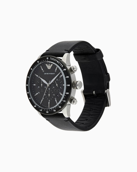 Armani Cronógrafo Para Hombre Con Correa De Piel Negra