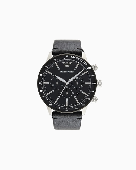 Armani Cronógrafo para hombre con correa de piel negra