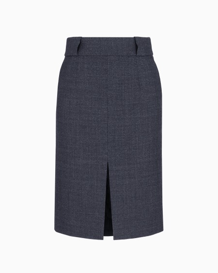 Armani Falda de tubo con abertura en grisalla compacta de lana mouliné