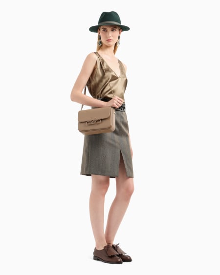 Armani Falda De Tubo En Mezcla De Lana Mouliné Con Motivo Chevrón Y Abertura