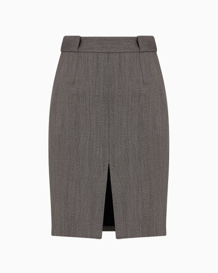 Armani Falda de tubo en mezcla de lana mouliné con motivo chevrón y abertura
