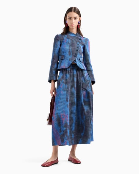 Armani Falda Larga Y Ovalada En Tejido De Canneté Con Estampado Difuminado