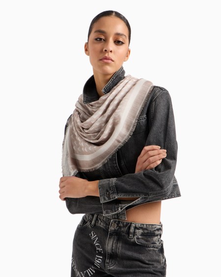 Armani Fular De Mezcla De Lana Virgen Con Motivo Integral De Microáguilas