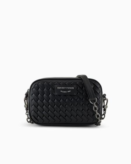 Armani Funda para cámara de piel trenzada con bandolera de cadena