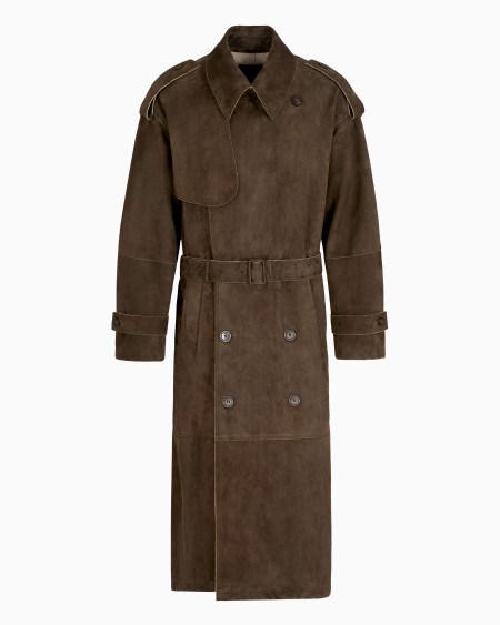 Armani Gabardina extragrande de abotonadura doble en ante de cabra