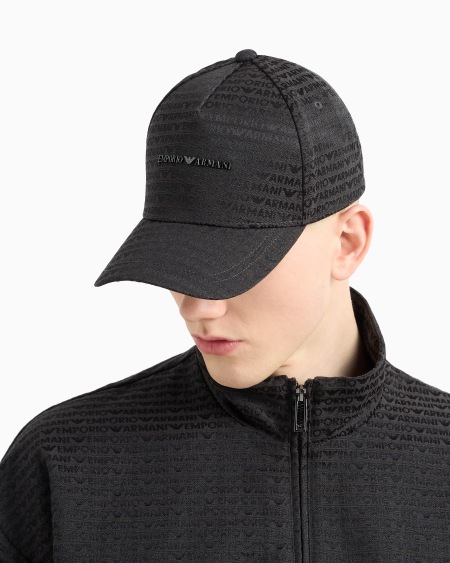 Armani Gorra De Béisbol En Nailon Con Inscripción Integral De Logotipo En Tejido Jacquard