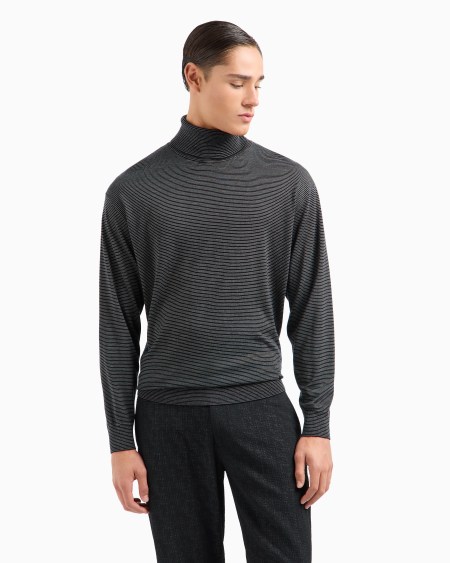 Armani Jersey Con Cuello Alto De Mezcla De Lana Y Lyocell Con Microrrayas En Tejido Jacquard ASV