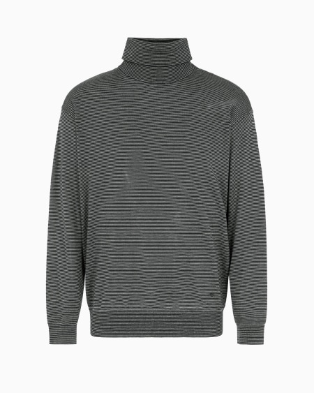 Armani Jersey con cuello alto de mezcla de lana y lyocell con microrrayas en tejido jacquard ASV