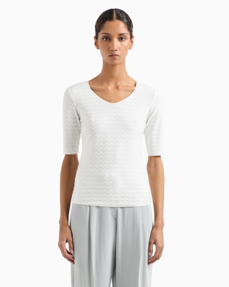 Armani Jersey Con Cuello De Pico En Punto De Nailon Bielástico Con Motivo En Tejido Jacquard