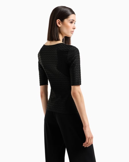 Armani Jersey Con Cuello De Pico En Punto De Nailon Bielástico Con Motivo En Tejido Jacquard