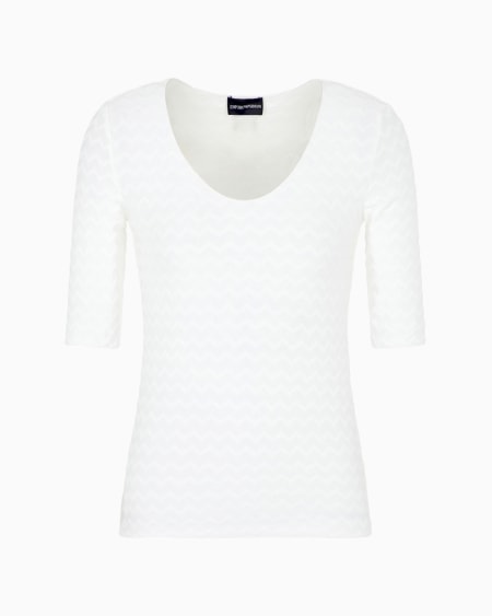 Armani Jersey con cuello de pico en punto de nailon bielástico con motivo en tejido jacquard