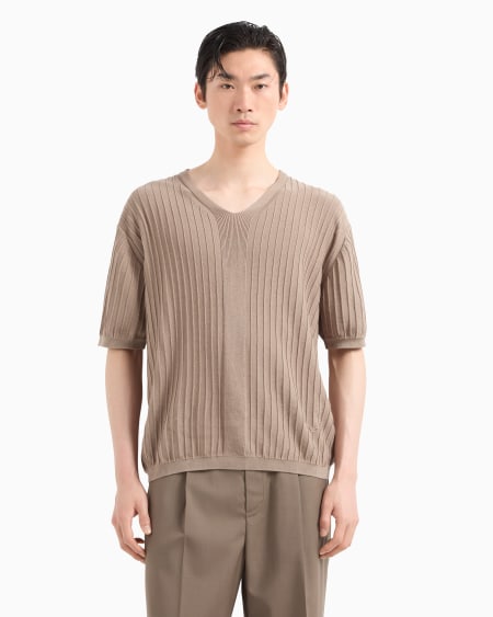 Armani Jersey Con Cuello De Pico Y Efecto Canalé En Relieve